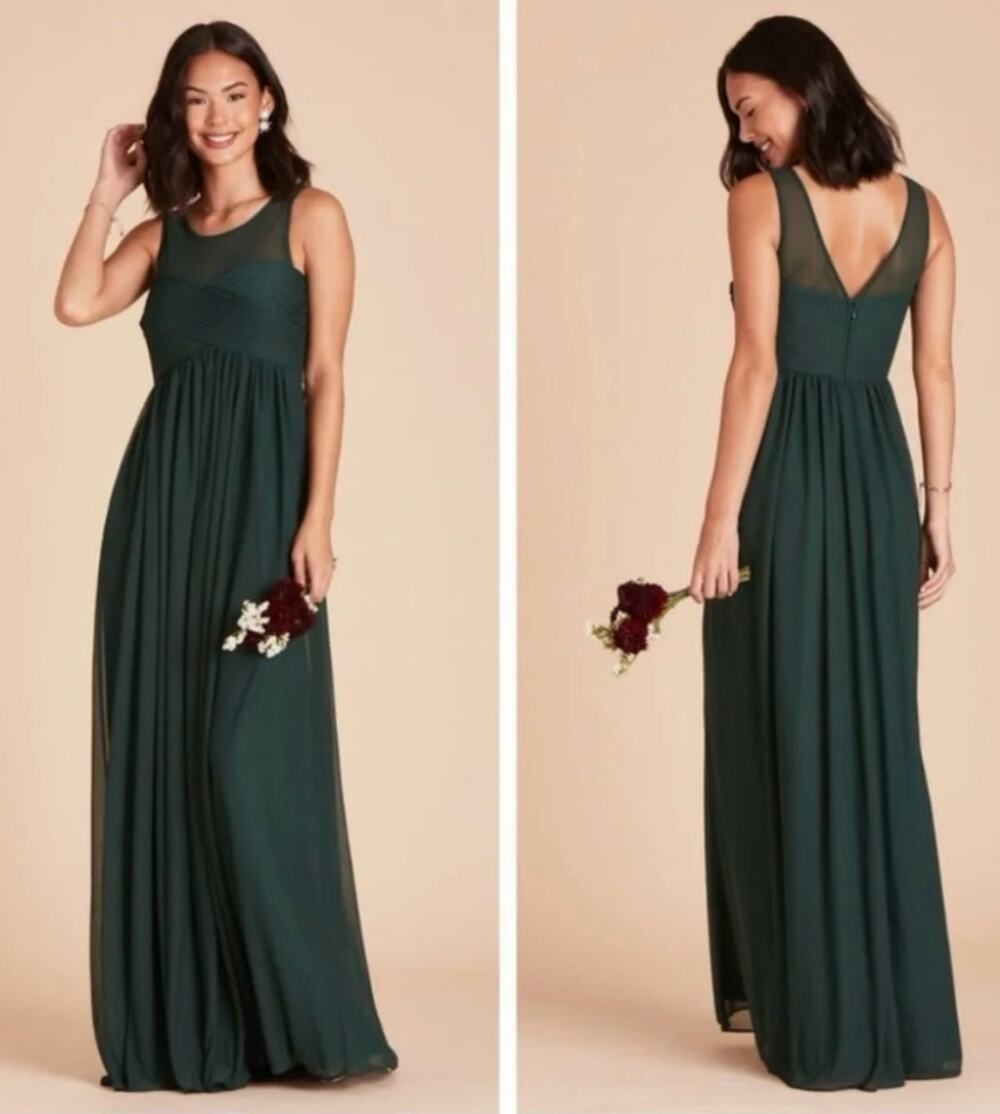 Birdy Grey Emerald Green Illusion Neck Ryan Formal Maxi Dress XS